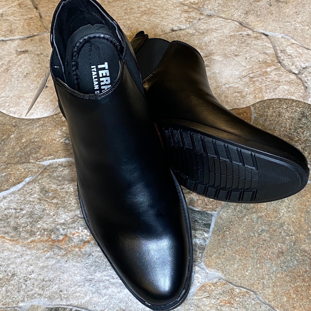 Terroni Men's Black Ankle Slip On Dress Boot-Synthetic Leather-Fashionable